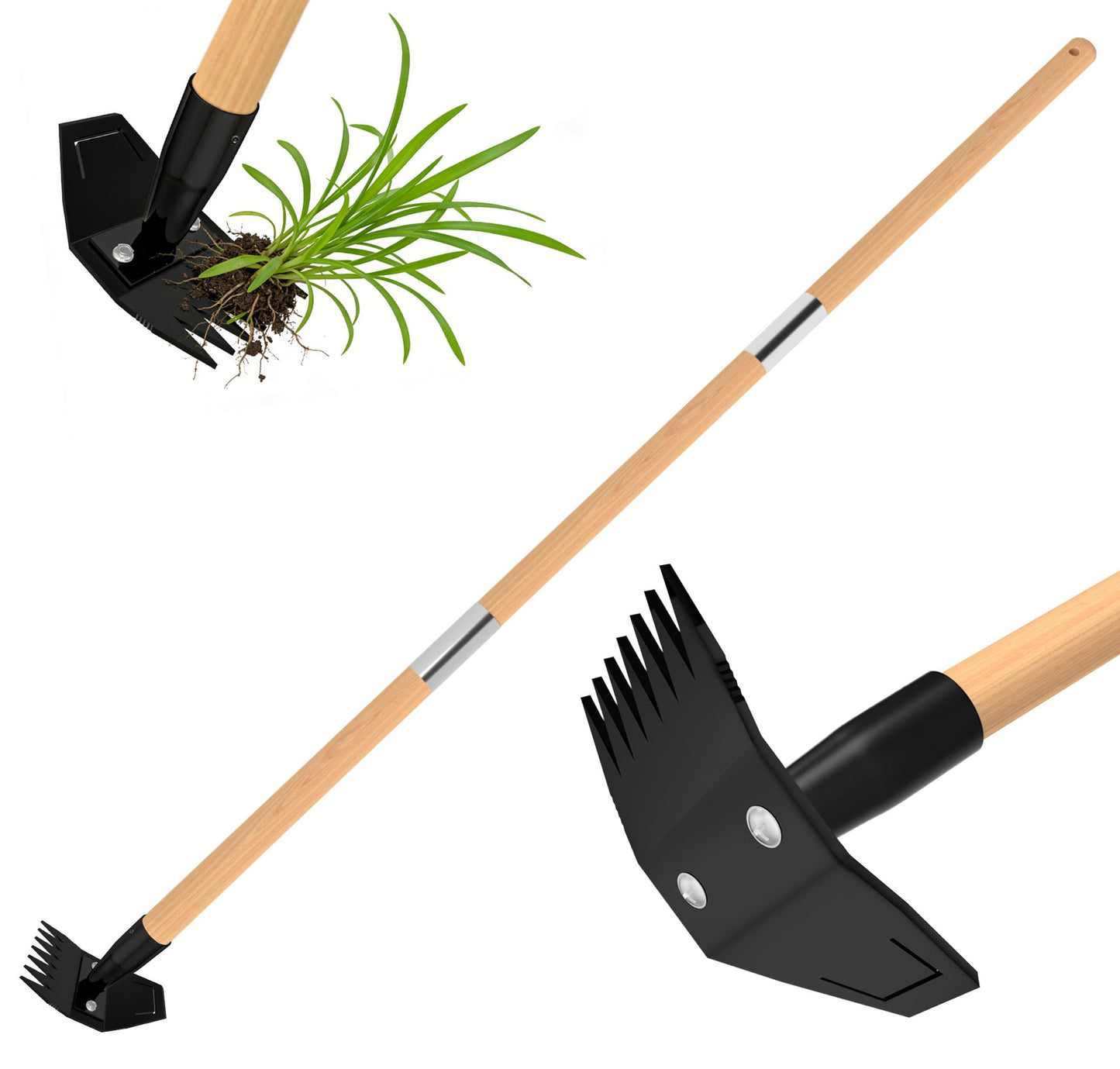 Weed Puller Tool with Long Bamboo Handle, 2 in 1 Garden Hoe&Manual Weed Remover, Weed Rake&Grabber, Gardenia Heavy Duty Uprooting Tool for Yard, Lawn and Garden, 65Inch ﻿