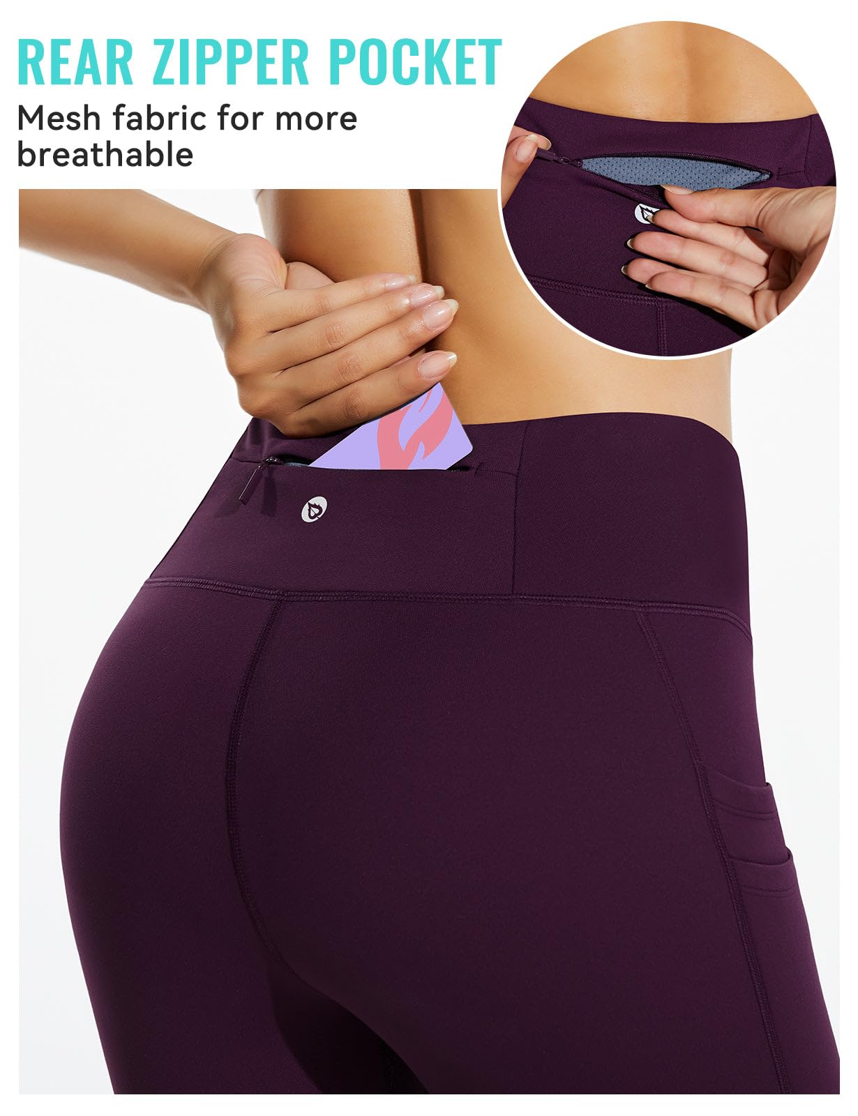 baleaf Women's Winter Leggings Fleece Lined Waterproof Thermal Hiking Pants Warm Tights Running Gear Cold Weather Paisley Purple L