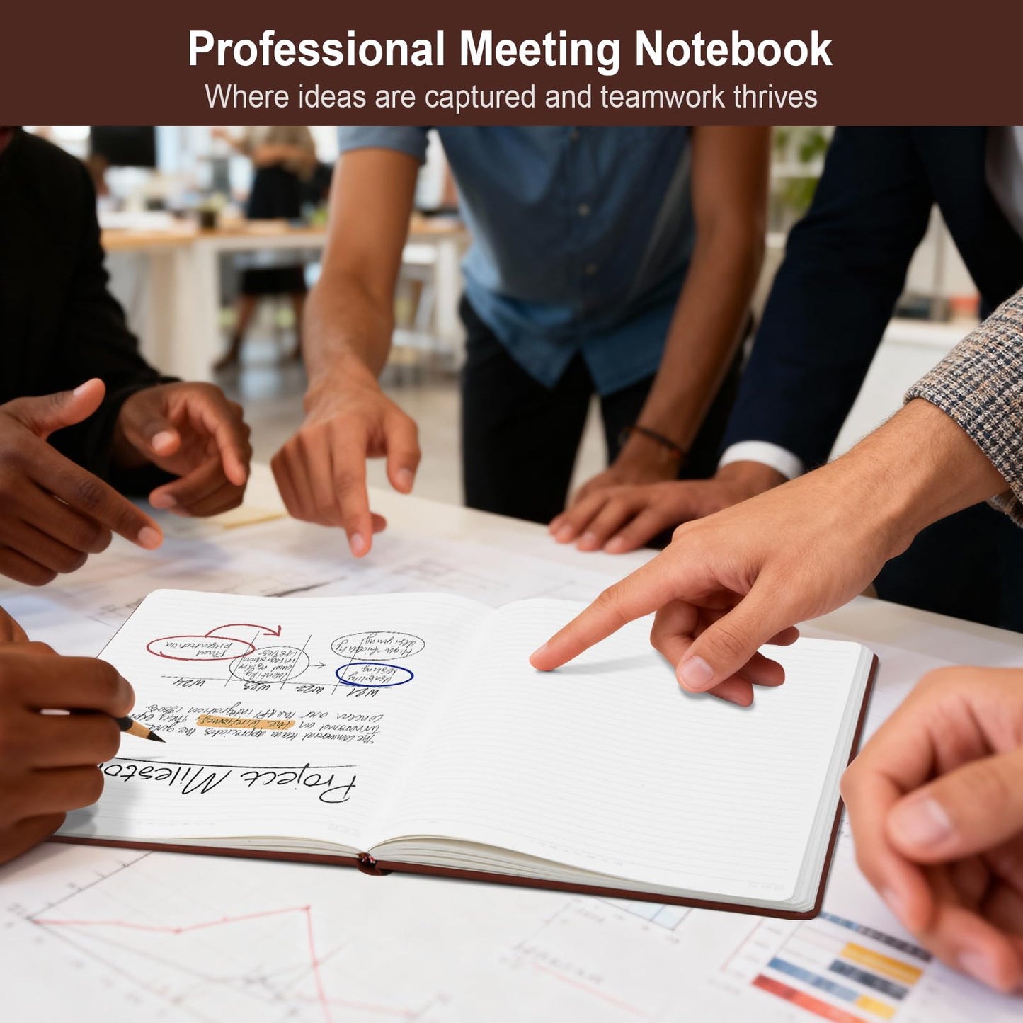 ViVin A4 College Ruled Notebook for Work, 8.5" x 11" Leather Hardcover Journal,192 Pages Professional Lined Notebook for Office & Business