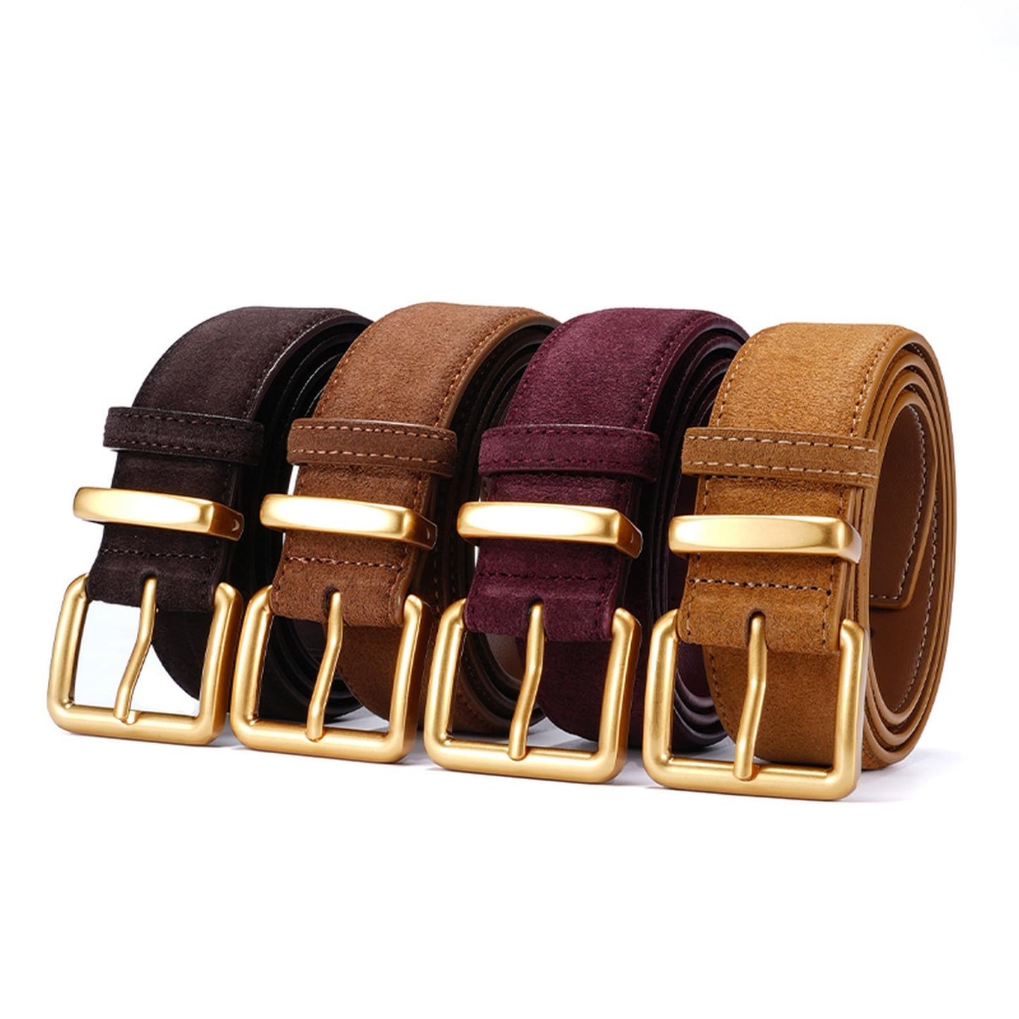 GOTOANT Wide Suede Belt Women Genuine Leather Ladies Waist Belt for Jeans Dress Casual Square Gold Buckle 1.1"(28mm) Wide Dark Brown