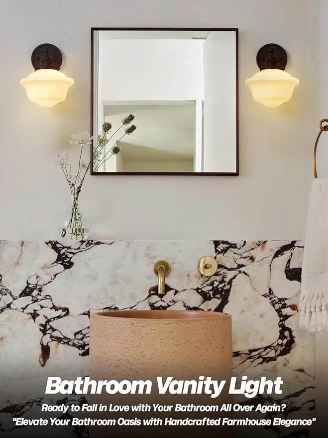 Black Wall Sconce Minimalist Vintage Bathroom Wall Sconce Light with Frosted Milk Glass Farmhouse Bathroom Vanity Lights for Living Room Bedroom Hallway E26 Hardwire