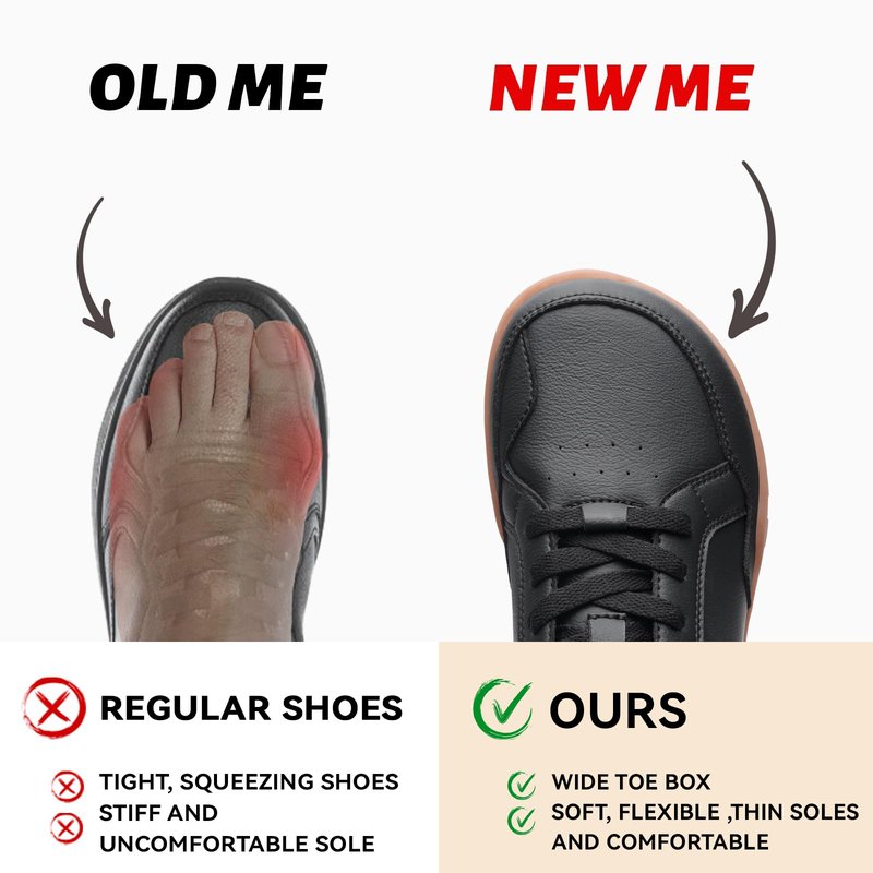 Barezoey Barefoot Shoes Mens Casual Shoes,Leather Wide Toe Box Shoe Zero Drop Barefoot Sneakers for Men,Non-Slip Lightweight Comfortable Minimalist Daily Office Running Walking Tennis Shoe Black