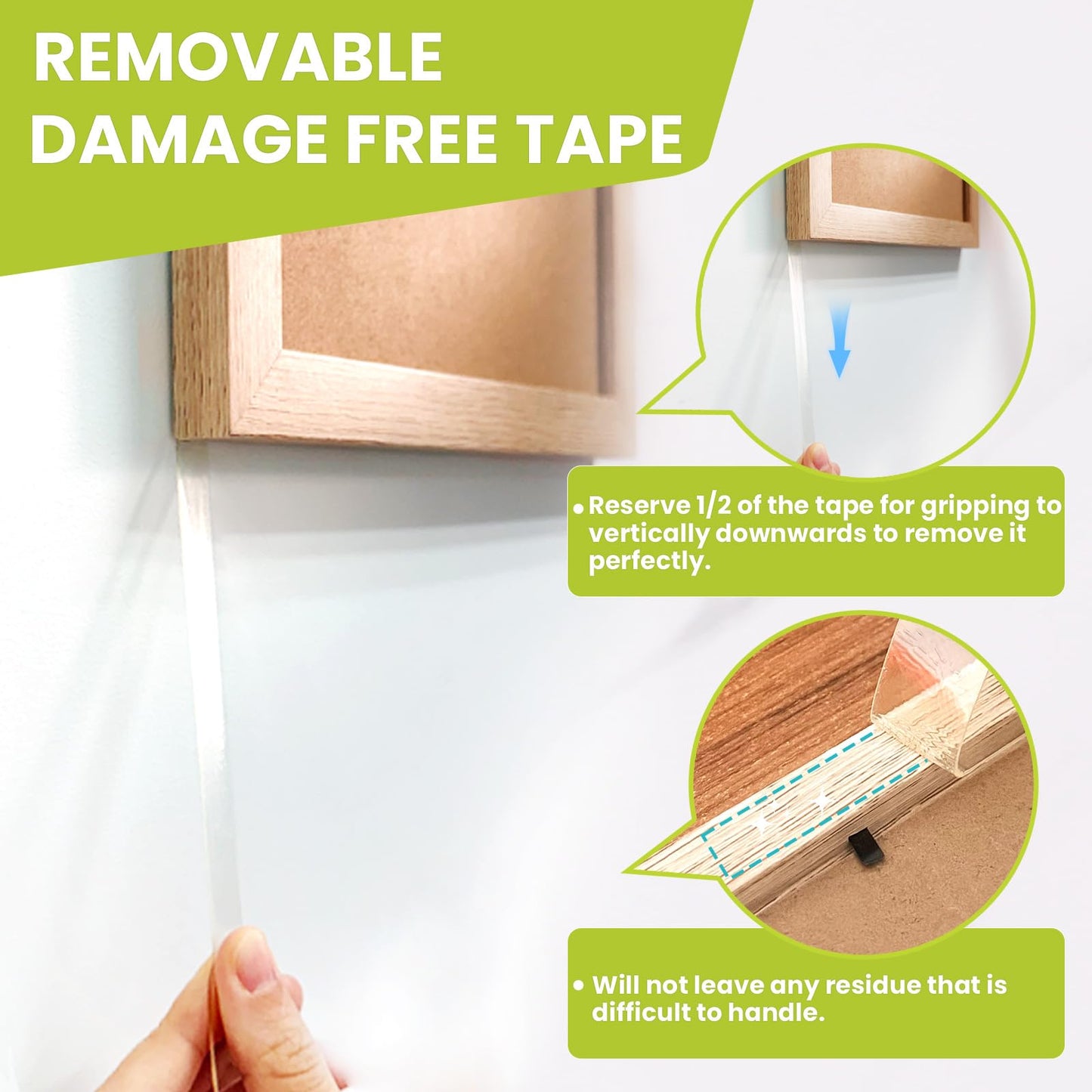 Double Sided Tape Heavy Duty, Removable Nano Double Sided Adhesive Tape, Clear Mounting Tape Picture Hanging Adhesive Strips Waterproof for Walls Photo Crafts Carpet Poster, 1" x 16.5FT
