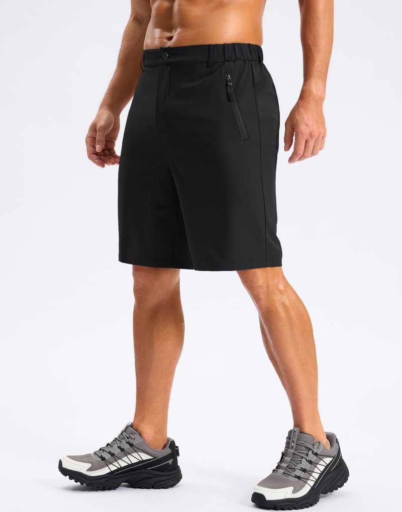 Pudolla Mens Hiking Shorts 5"/7"/9" Lightweight Quick Dry Casual Golf Shorts for Men Work Fishing with 3 Zipper Pockets(Black 9 Inseam-L)
