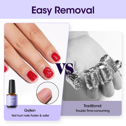 Gellen Gel Nail Polish Remover Kit, Gel Polish Remover for Nails with Liquid Latex Tape Cuticle Oil and Manicure Tools, Quick & Easy Gel Remover in 3-5 Minutes, No Soaking Or Wrapping