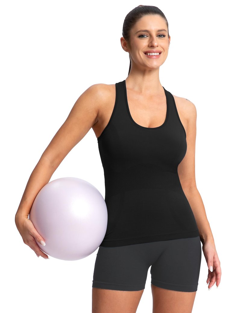 MathCat Workout Racerback Tank Tops for Women, Seamless Padded Athletic Yoga Running Tops Camisole Shirts with Built in Bra Black