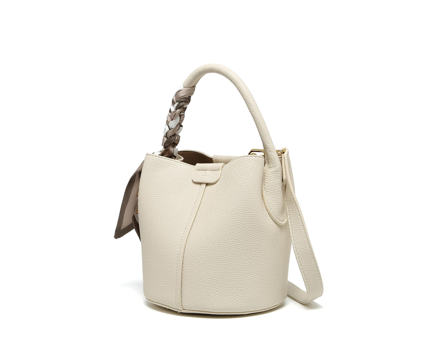 RTPRTP Small Crossbody Bags for Women, Vegan Leather Mini Bucket Handbag with Scarf, Removable Shoulder Strap Purse (white)