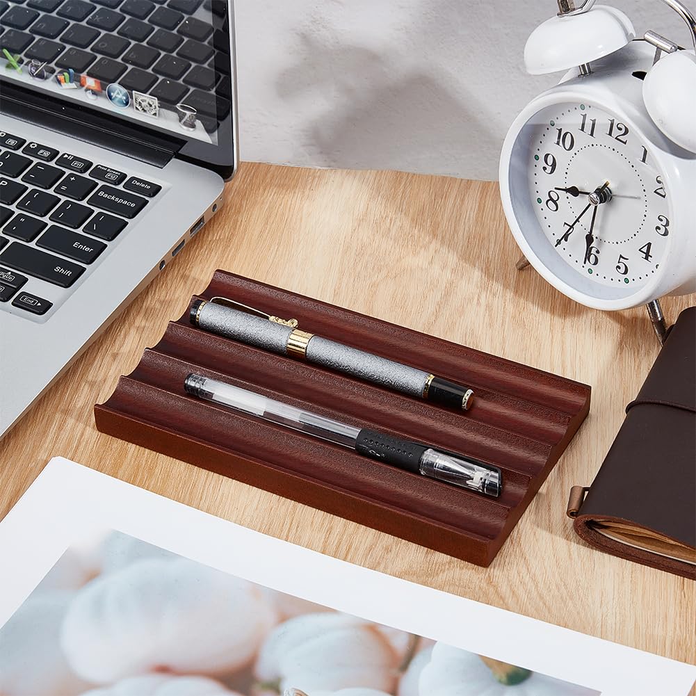 MAYJOYDIY Wooden Pencil Holder Tray Walnut Desk Pen Holder with 5 Grids Office Desk Pencil Organizer Writing Instrument Rest Suitable for School, Home, Office, Desktop Art Accessories