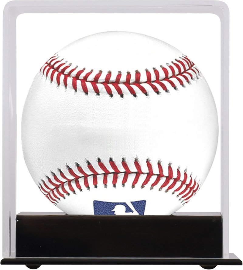 UV Protection Softball Display Case - Clear Cube for 12-Inch Balls | Black Plastic Stand