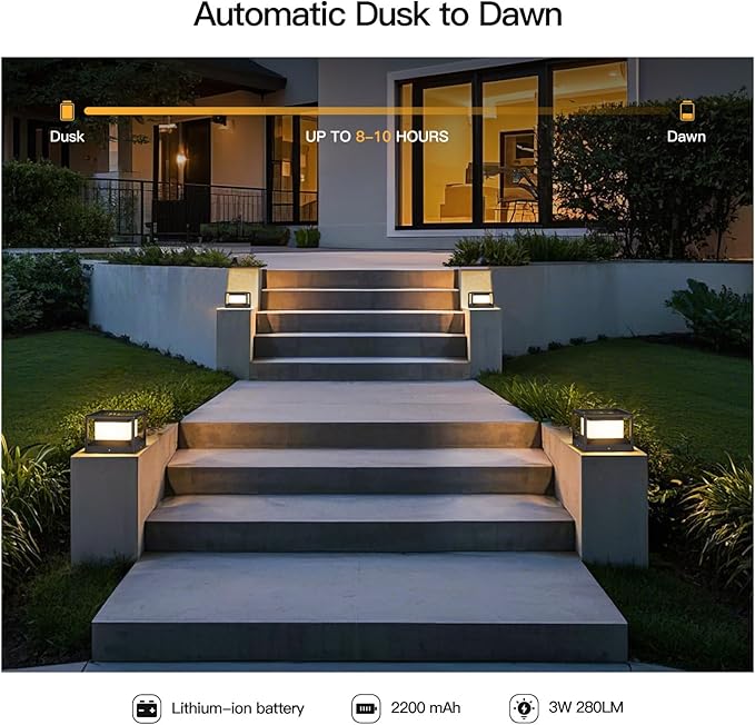 Solar Post Light Outdoor, 9.1" Modern Pillar Lamp Waterproof, Aluminum Column LED Lantern Fence Deck Cap Lights Dusk to Dawn, 3000K Landscape Lighting for Patio Driveway Pathway Garden Entrance
