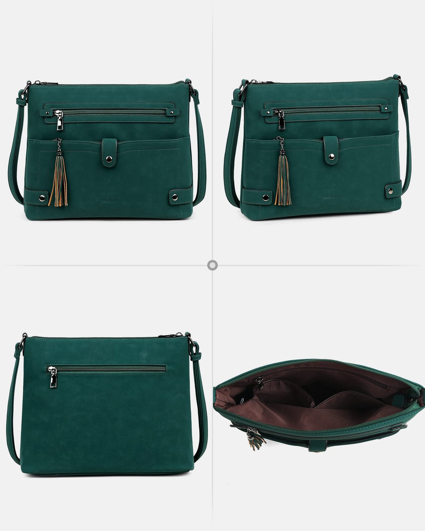 FADEON Large Crossbody Purses for Women Crossbody Bag, Leather Cross Body Purses Multi Pocket Roomy Shoulder Bag ,Dark Green Suede Style