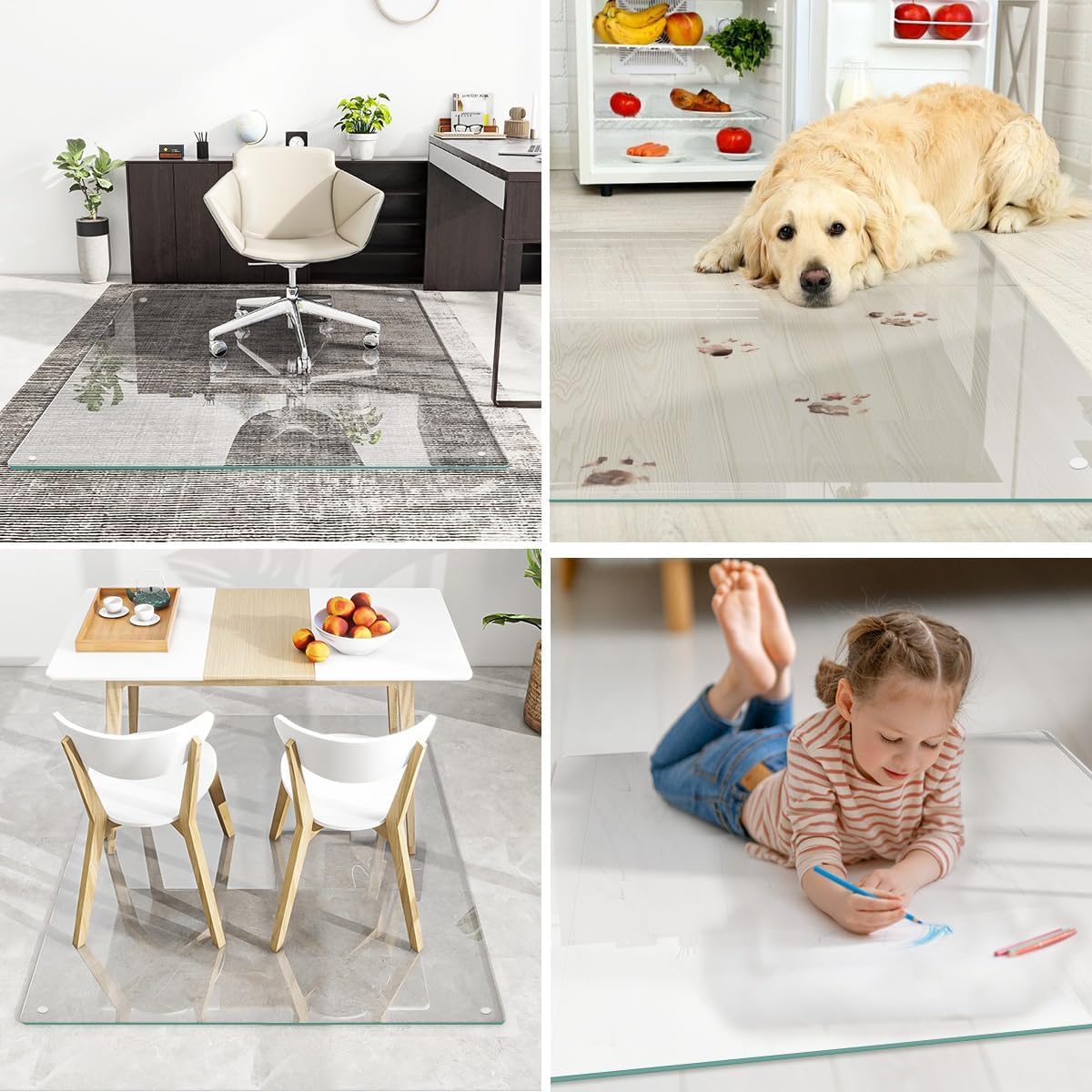 [Tempered Glass] 48" x 60" Glass Chair Mat, Heavy Duty Hard Tempered Glass Mat with Round Corner and Polished Edge, Transparent Glass Office Chair Mat for Office and Home Hard Floor or Carpeted