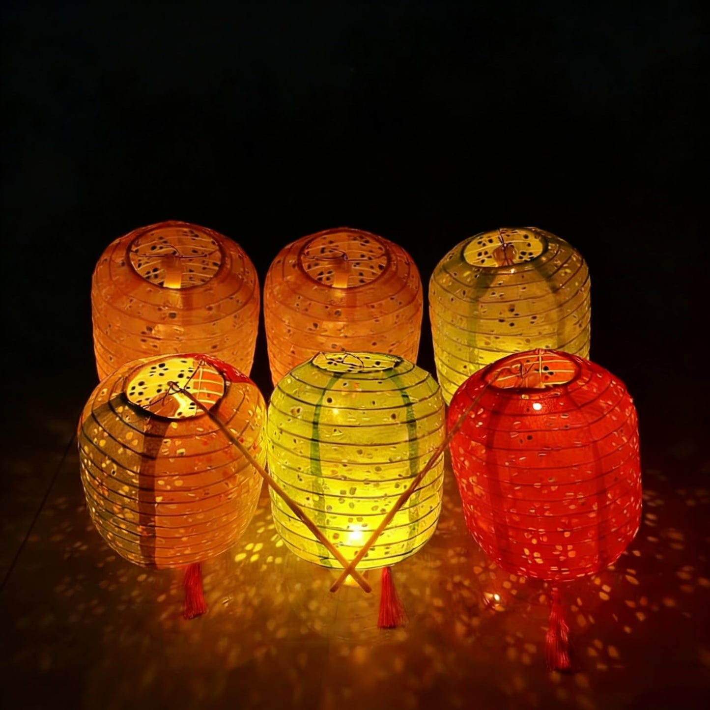 5PCS Paper Lanterns with LED Lights,Cute 6 Inch Lantern Vibrant Hanging Paper Lanterns Lamp with Sticks for Lunar New Year Spring Ceremony Wedding,Mid-Autumn Party Decoration