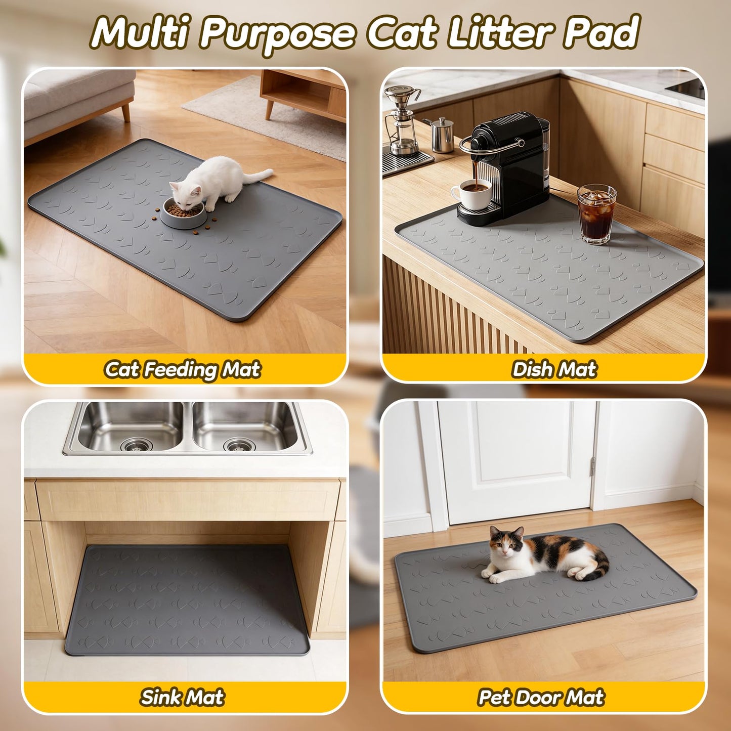 Vyrix Extra Large Cat Litter Mat, 40" x 28" Cat Litter Box Mat, Silicone Litter Trapping Mat, Soft on Kitty Paws & Easy to Clean for Floor, Waterproof/Urineproof Litter Pad for Indoor Cats