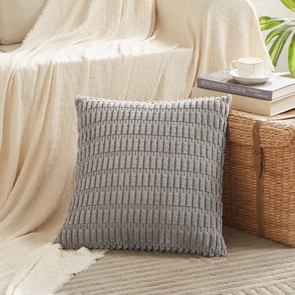 Fancy Homi Gray Farmhouse Decorative Throw Pillow Covers 20x20 Inch for Living Room Couch Bed Sofa, Rustic Boho Home Decor, Soft Striped Corduroy Square Cushion Case 50x50 cm