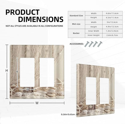 Nautical Coastal Double Rocker Light Switch Cover Seashell Fishing Net Ocean Lighthouse Starfish 2 Gang Outlet Wall Plate Decorative GFCI Switchplate Electrical Faceplate Beach Theme Decor