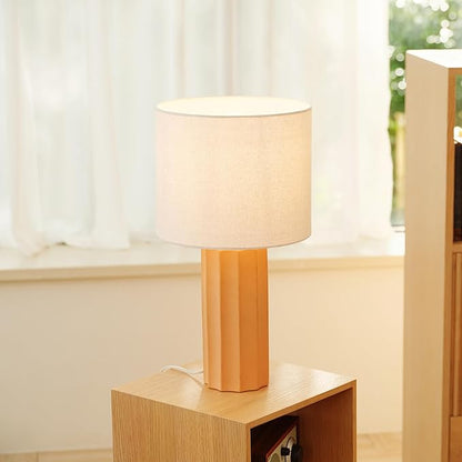GLOBE Electric 61000062 20" Ribbed Ceramic Table Lamp, Matte Terracotta Finish, White Linen Shade, On/Off Rotary Switch on Socket, for Living Room, Bedroom, Office, Home Décor