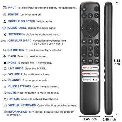 Voice Remote Only for TCL-Google-TV-Remote-Control Replacement,RC813 Remote Compatible with TCL 4k QLED/UHD/QD-Mini LED Series Smart TVs(Not for Fi & Roku TVs)