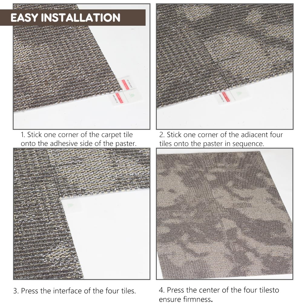 Heavy Duty Commercial Carpet Tiles 20" x 20", 22 Pcs/61.11 sq ft (FlexLok tabs Included),Non-Slip Soft Square Carpet Floor Tile for Office Bedroom Living Room Kitchen Garage Gym (Grey & Khaki)
