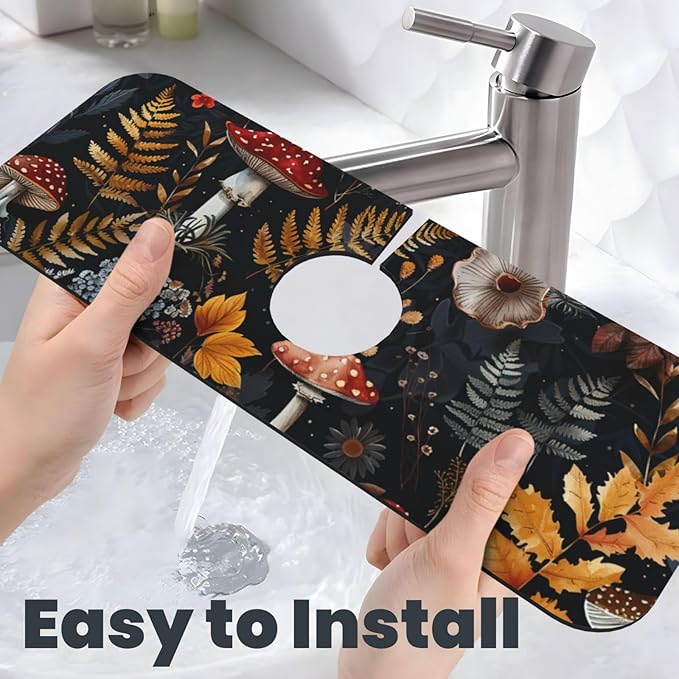 Faucet Draining Mat For Kitchen Sink, Mushrooms Ferns Wildflowers Diatom Mud