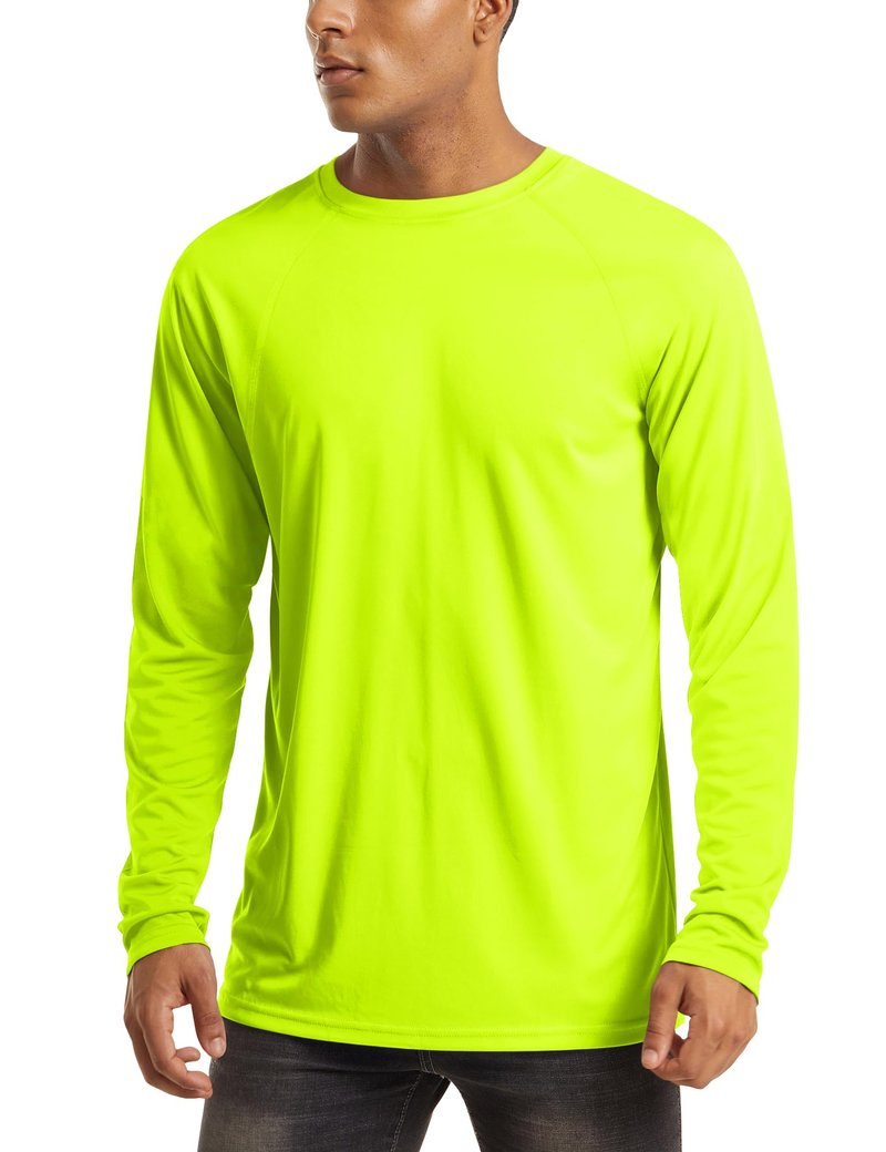 MAGCOMSEN Mens Swim Shirt Long Sleeve Shirts Hiking T Shirts Long Sleeve Workout Quick Dry Baselayer Shirt Rash Guard Men Fluorescent Green