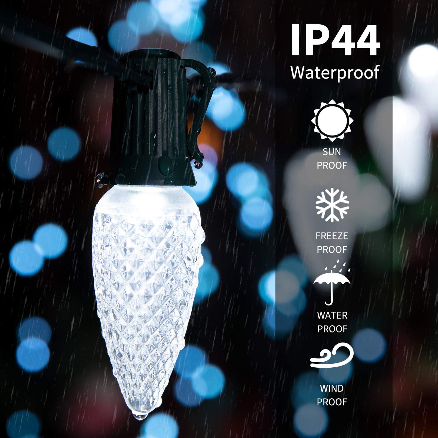 C9 Christmas String Lights Outdoor 50 Feet Led Christmas Lights, 50+2(Spare) Strawberry Bulbs Connectable UL Certified for Indoor Outdoor Roofline Patio Holiday Party Backyard Xmas Decor Pure White