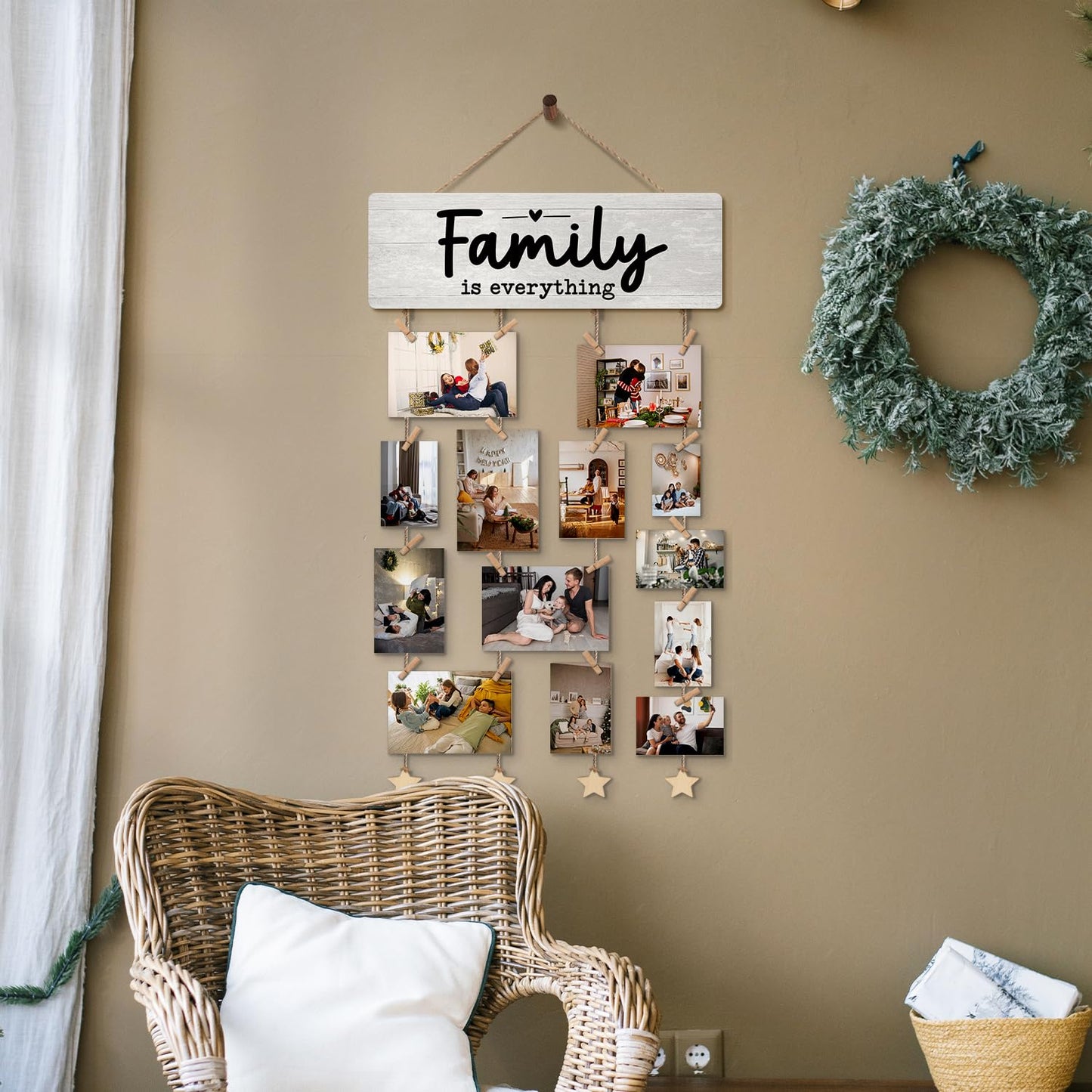 ELMCH Family Picture Frame Photo Hanging Display with Clips, Family Reunion Gifts, Families Is Everything Picture Board Photo Holder for Wall Decor