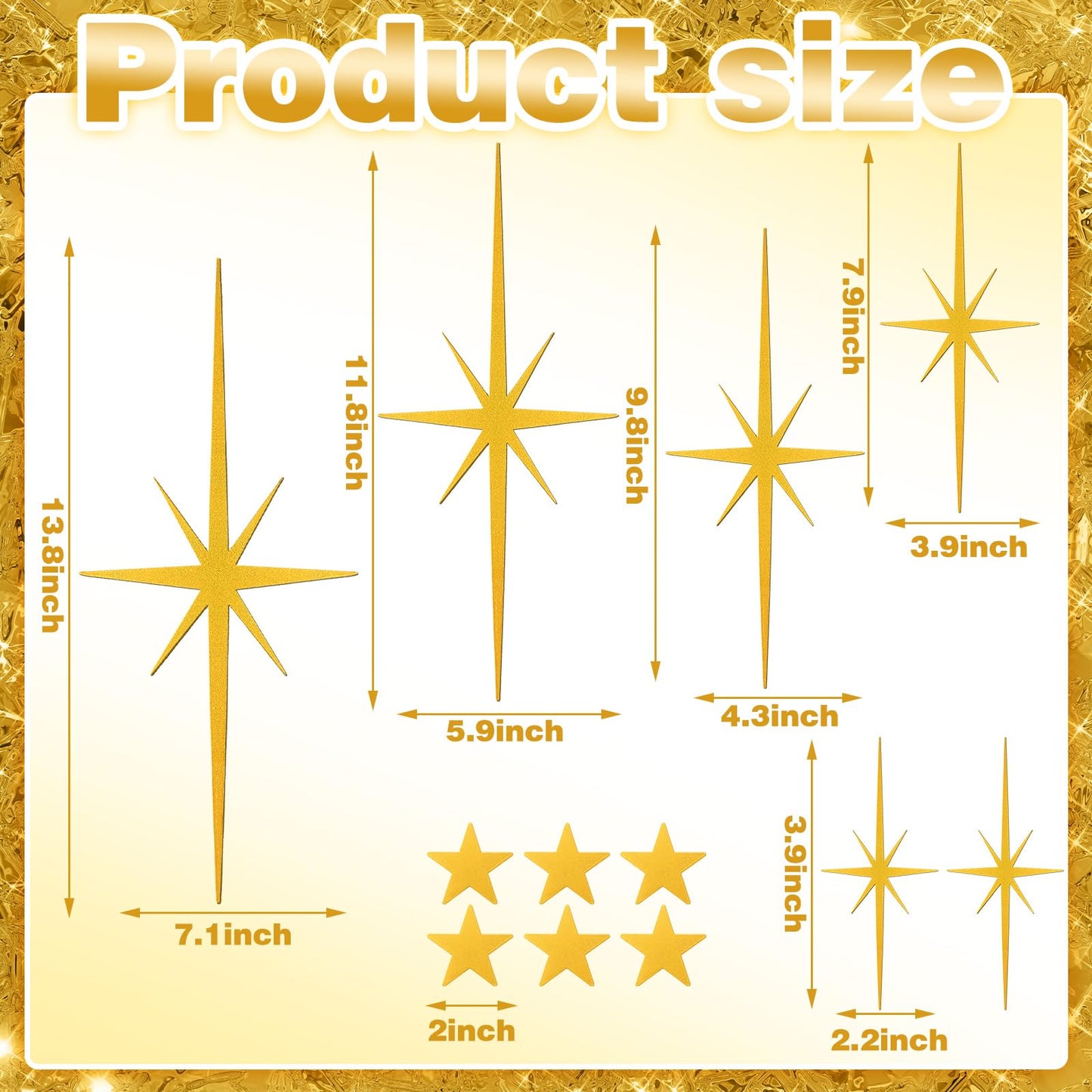 Tandefio 12 Pcs Cast Iron Starburst Wall Decor 8 Pointed Atomic Stars Wall Hangings Mid Century Modern Elegance Accents Easy Install Metal Finish for Home Office Room