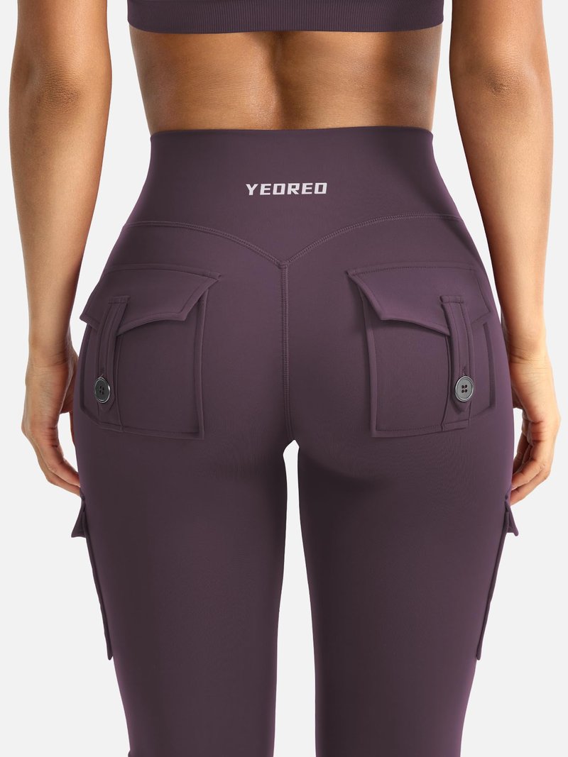 YEOREO CoreFlex Women Workout Flare Leggings with Pockets Scrunch Cargo Gym Yoga Leggings Black Berry Purple XS