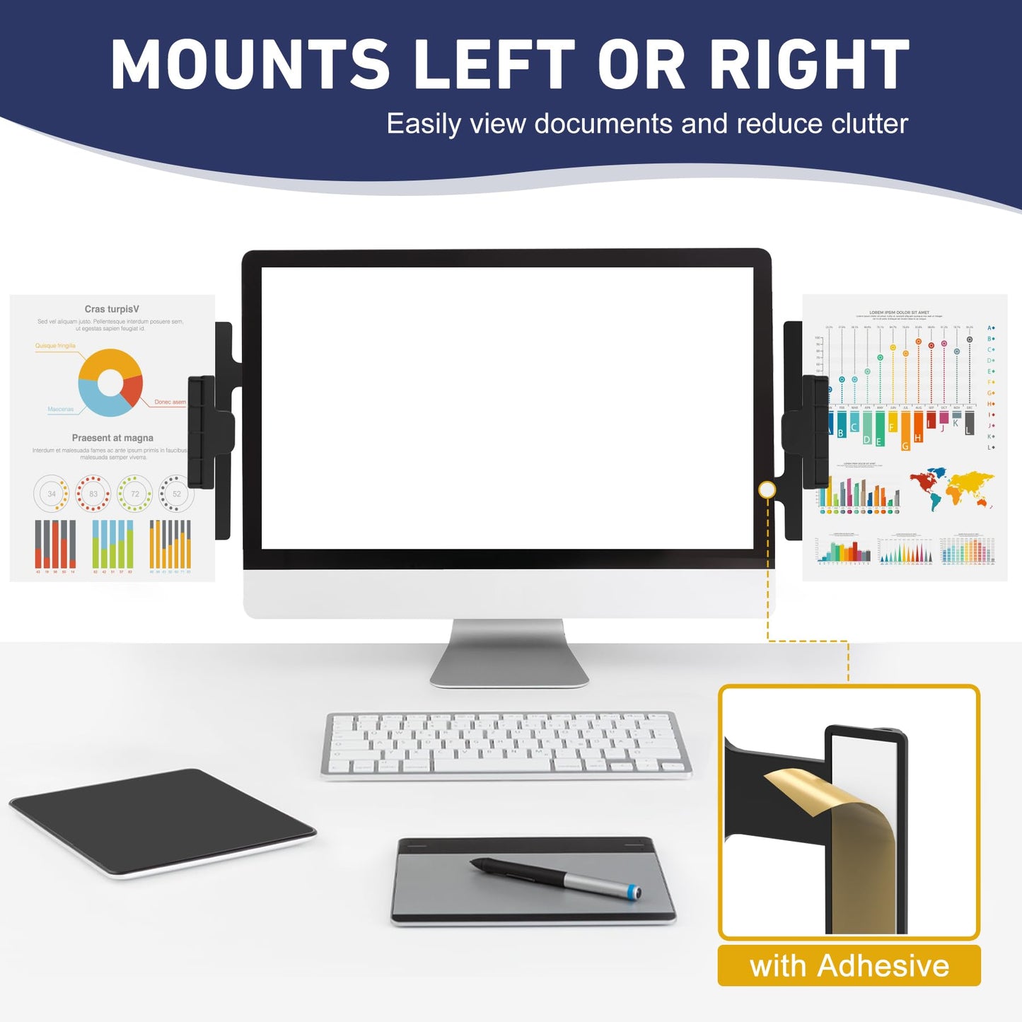 HAUTOCO Monitor Mount Document Clip, Document Holder for Typing Clips to Laptops & Monitors, Adjustable Removable Stand, Adhesive Mounts Left or Right, Holds Up to 20 Sheets for Recipes, Study, Office
