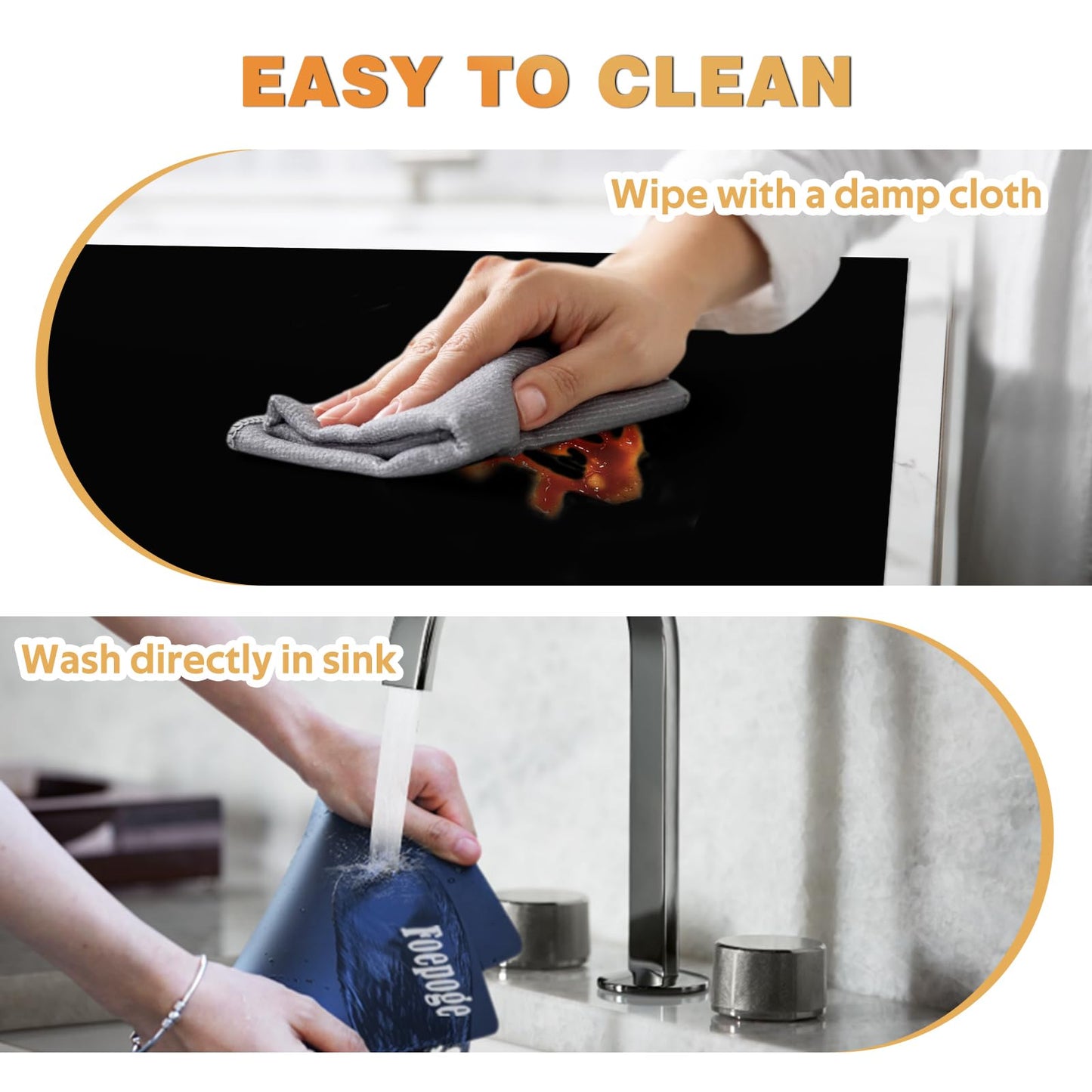 49.2" x 15.7" Large Silicone Mat for Kitchen Counter Protector, Cuttable Silicon Countertop Protector Mat Heat Resistant Mats for Countertop, Cut to Fit Placemat Ship Roll by Foepoge, Black