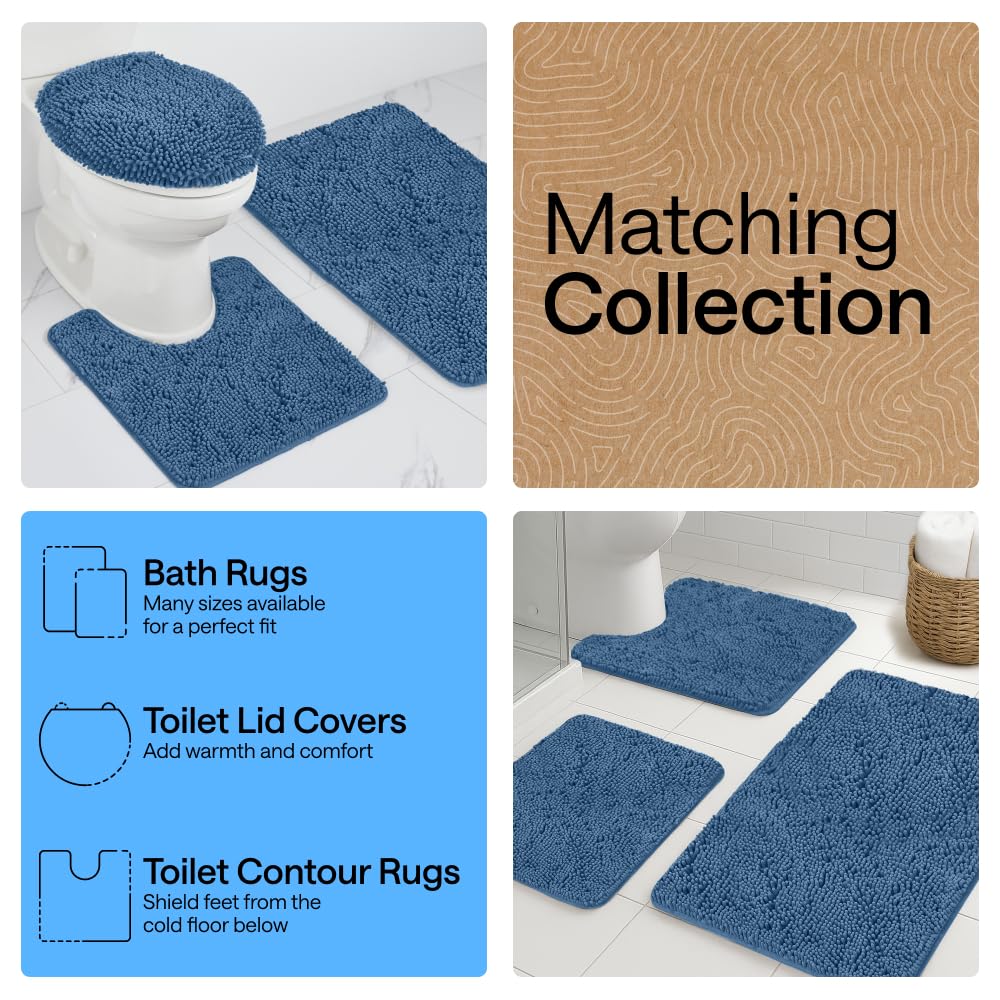 GORILLA GRIP Bathroom Rug Sets 3 Piece, Bath Mat Set and Oval Toilet Base with Rubber Backing, Plush Absorbent Shaggy Chenille Washable Mats, Includes 24x19.5, 24x17 and 30x20 Inch Rugs, Navy