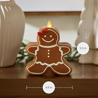 Luminara Flameless Candle Moving Flame LED with Timer, Real Unscented Wax Gingerbread Girl Figural 4.6"x5.5", Battery Operated Christmas Holiday Decor, Remote Compatible (Batteries Not Included)