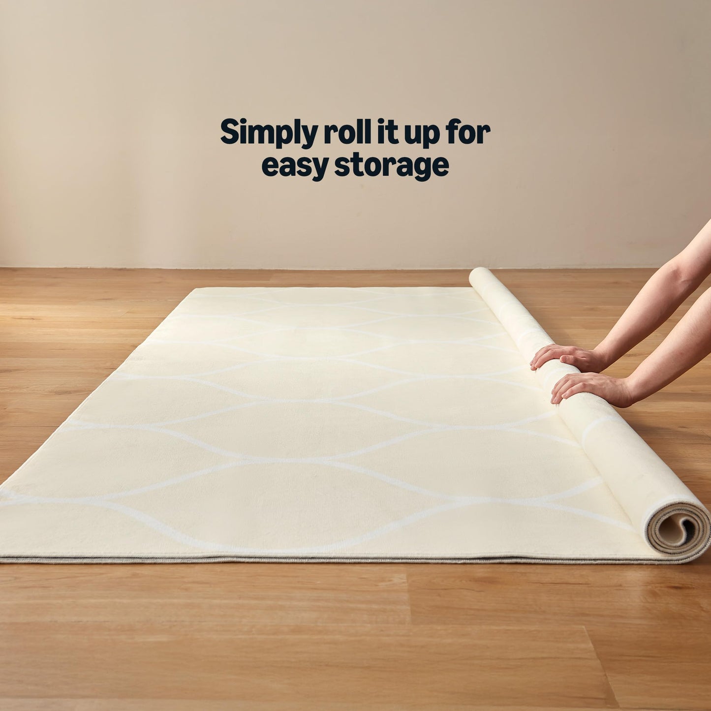 Amazon Basics Thin Indoor Area Rug, Geometric Printed Washable Home Decor Carpet for Living Room Bedroom, 4' W × 6' L, Beige Geometric