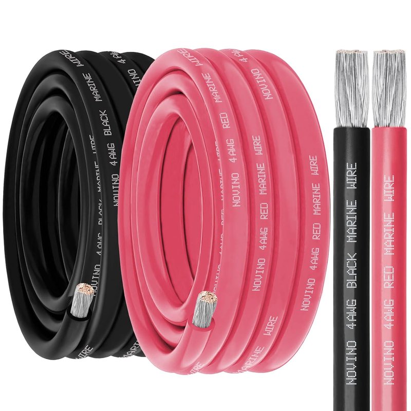 4 AWG Marine Grade Wire - 20FT Red & 20FT Black Tinned Copper Cable for Automotive, Boat, Trailer, Solar Panel