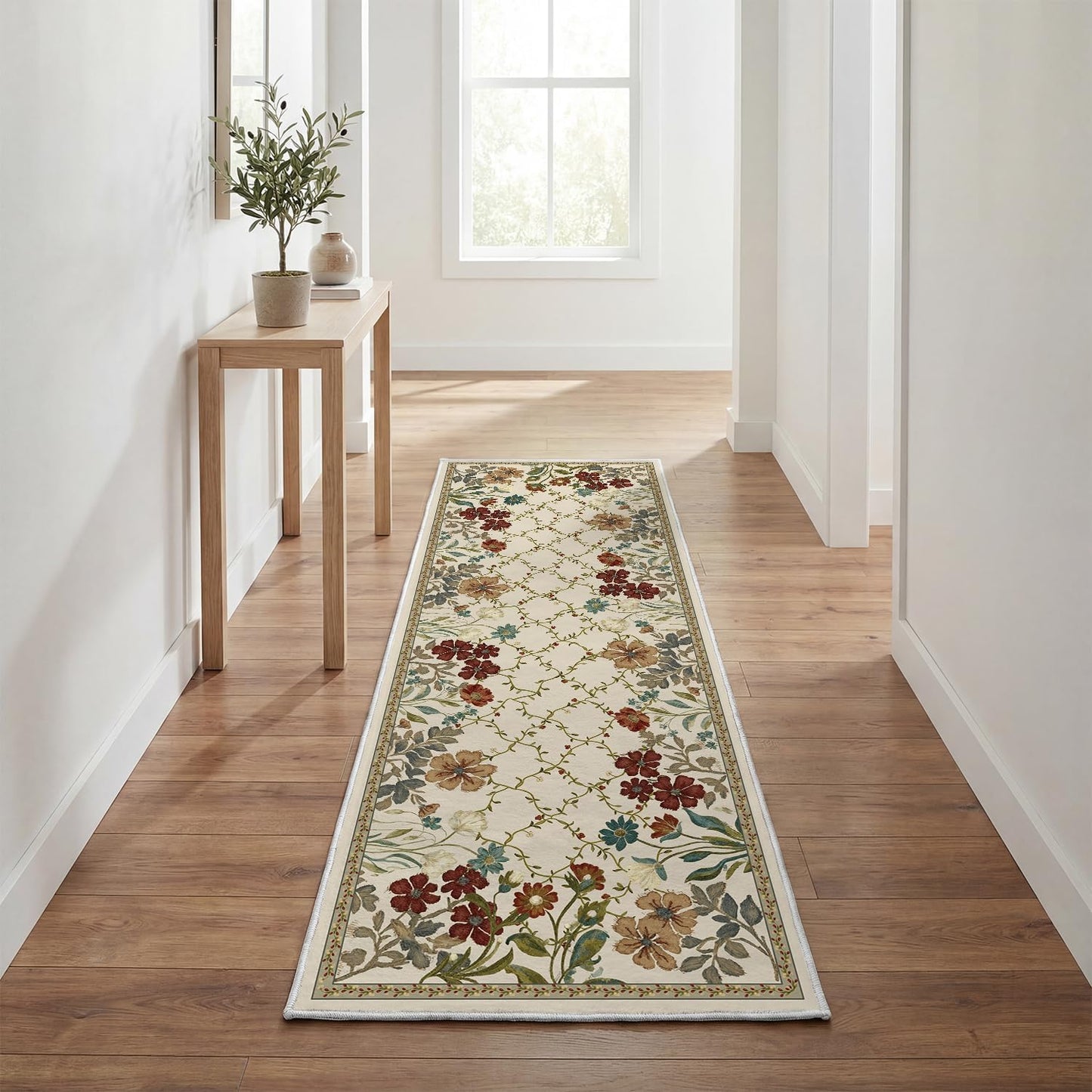 Artoid Mode Rustic Check Flower Spring Runner Rug, Summer Home Decor Low-Profile Non-Slip Washable Carpet Runner for Hallways Kitchen Laundry Bedroom Bathroom 2x6 Feet