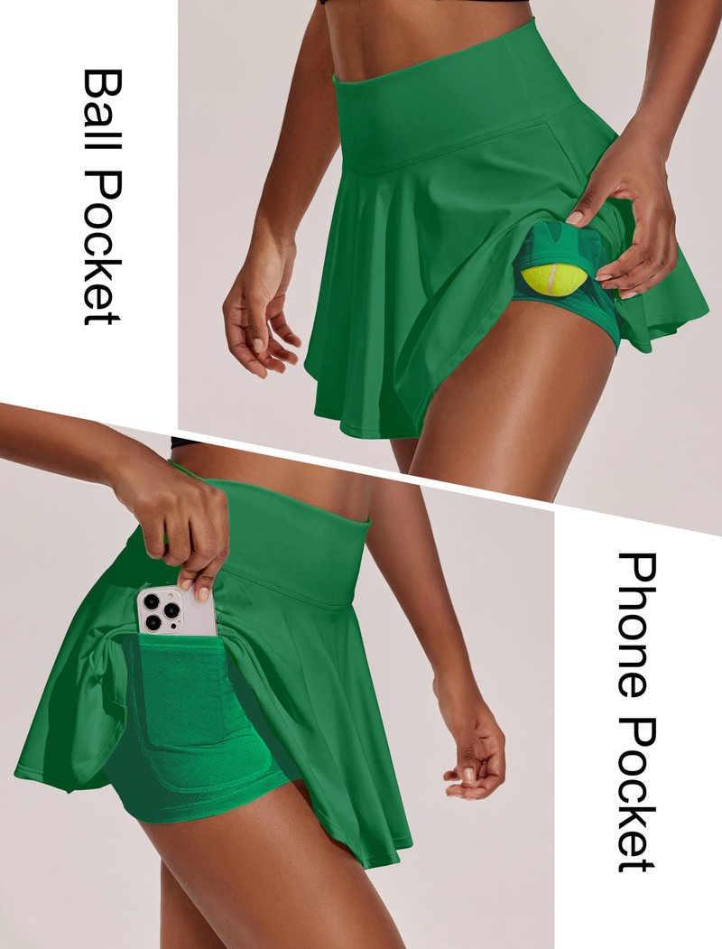 PINSPARK Tennis Skirts for Women High Waisted Golf Skirt Tummy Control Lightweight Workout Skort with Shorts Underneath, Green XS