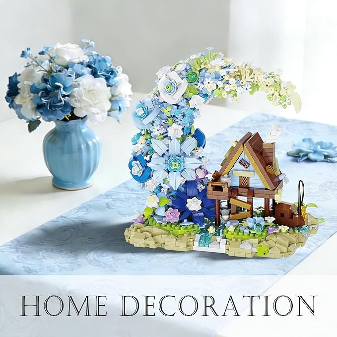 Moon Flower Building Set 1343 PCS Mini Bricks Building Sets Moon Flower Bouquet Fairy Cabin Mini Blocks Building Botanical Collection Set for Home Decor
