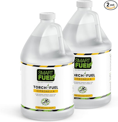 Smart Fuel Citronella Torch Fuel - Clean Burning, Biodegradable Formula with Extended Burn Time, Ideal for Oil Lamp, Tiki Torches for Outside Gatherings – 1 Gallon, Pack of 2