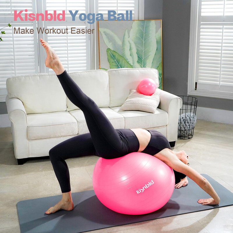 kisnbld Exercise Ball, Extra Thick Yoga Ball for Workout Pregnancy Stability, 4 Sizes Anti-Burst Balance Ball with Foot Pump - Heavy Duty Fitness Ball Chair for Office, Home & Gym