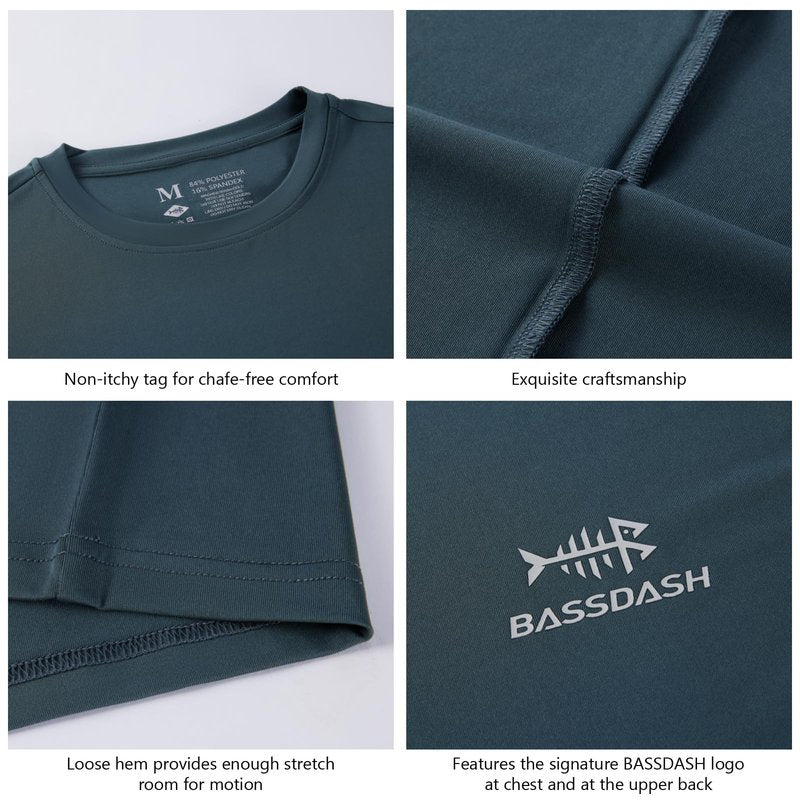 BASSDASH Men’s UPF 50+ Short Sleeve Fishing Shirts Performance Cooling UV Sun Protection Hiking T-Shirts Slate Blue