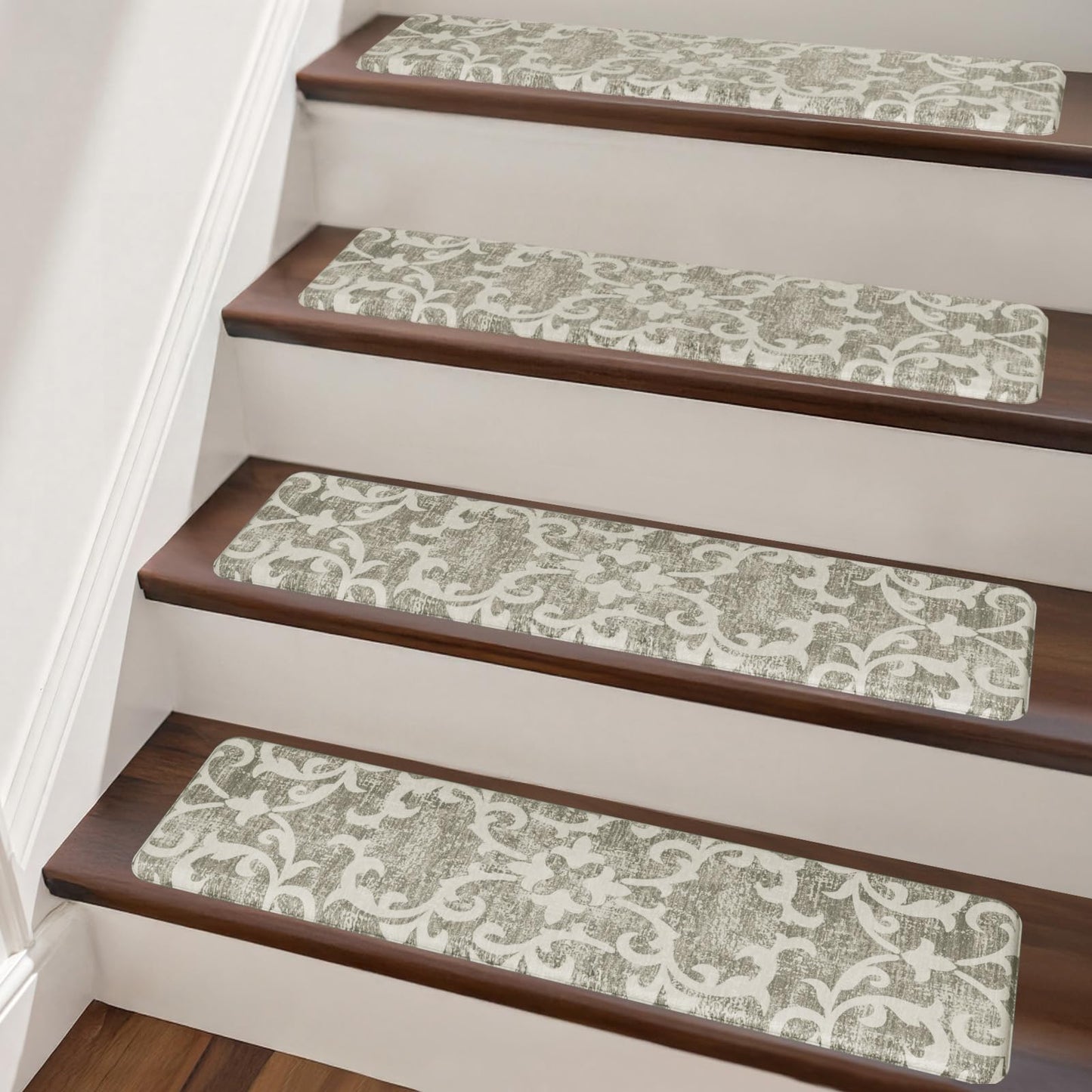 PURE ERA Cushioned Stair Mat, 8 x 30 Inch Non-Slip Stair Treads, Staircase Step Treads Foam Stair Pads, Tape Free Durable Stair Treads for Wooden Steps Washable, Easy to Clean (12 Pieces)