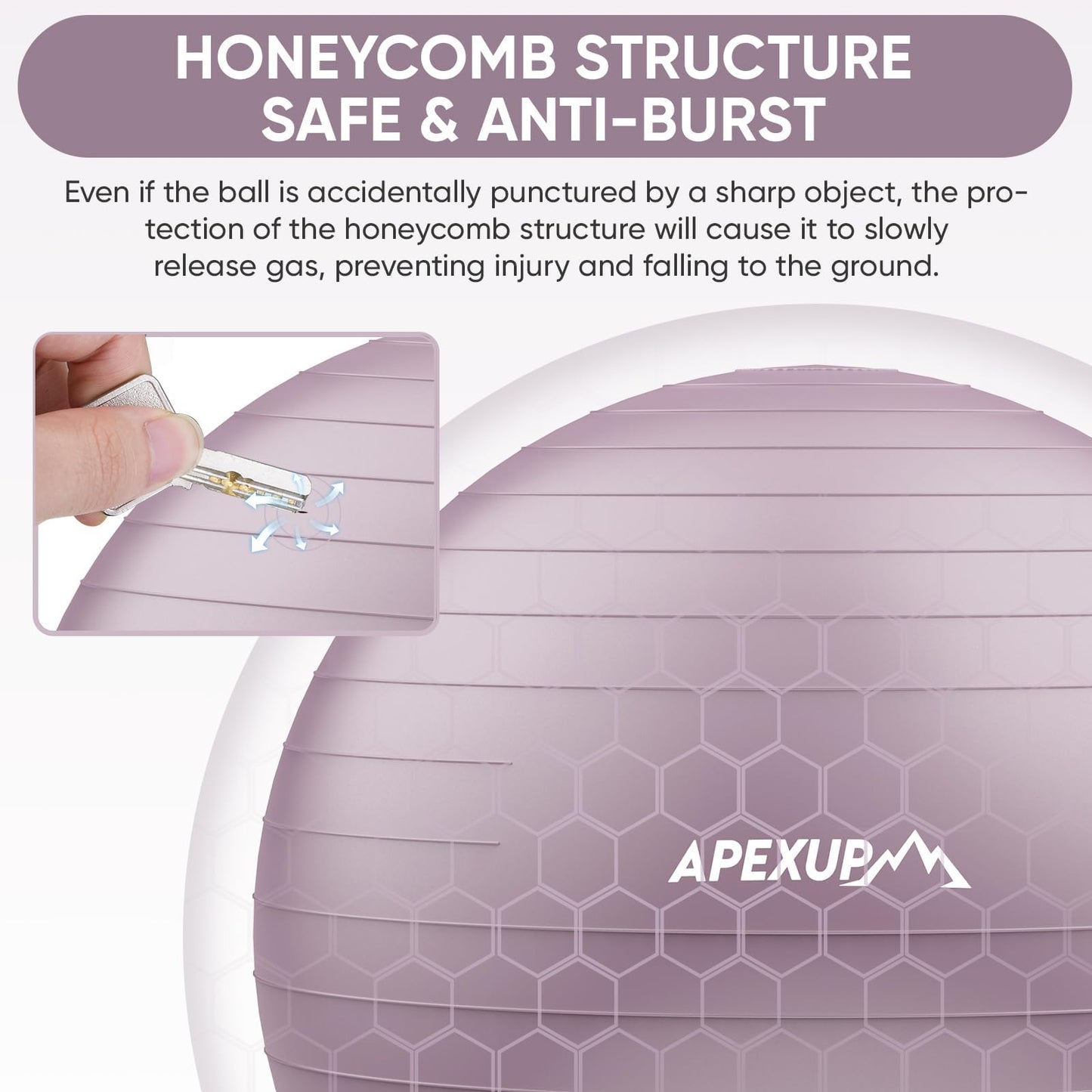 APEXUP Yoga Ball, 660 lbs Anti-Burst Exercise Ball with Pump, 5 Sizes (S (15"~18") 45cm, Mauve)