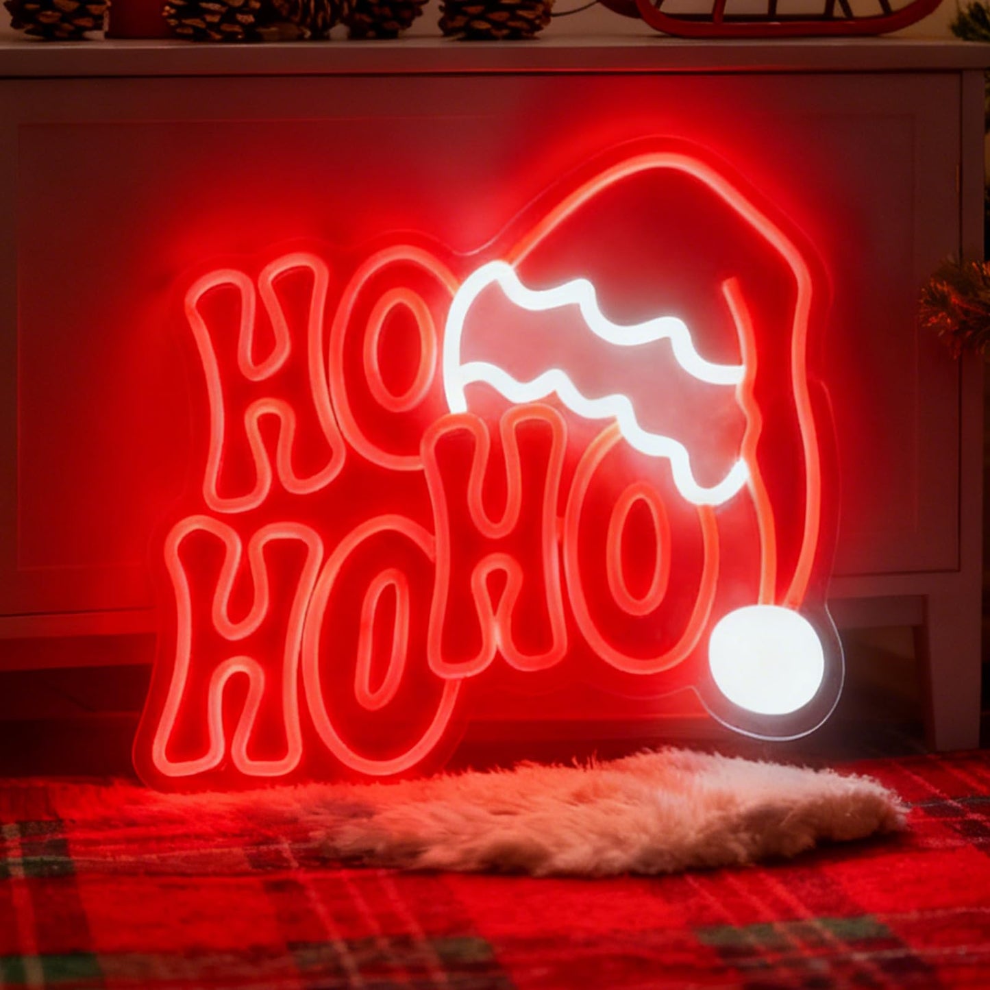 HoHoHo Neon Sign for Wall Decor Light Up Letters Led Sign Night Signs Christmas Party Signs Room Decorations Supplies for Home Bedroom Dorm