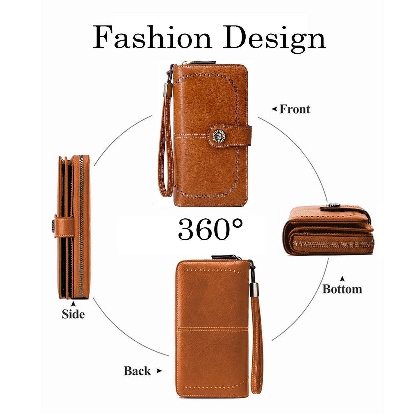 YAPAIOU Wallets for Women Leather Large Capacity Credit Card Holder Bifold RFID Blocking for Women with Pocket ID Window(Brown)