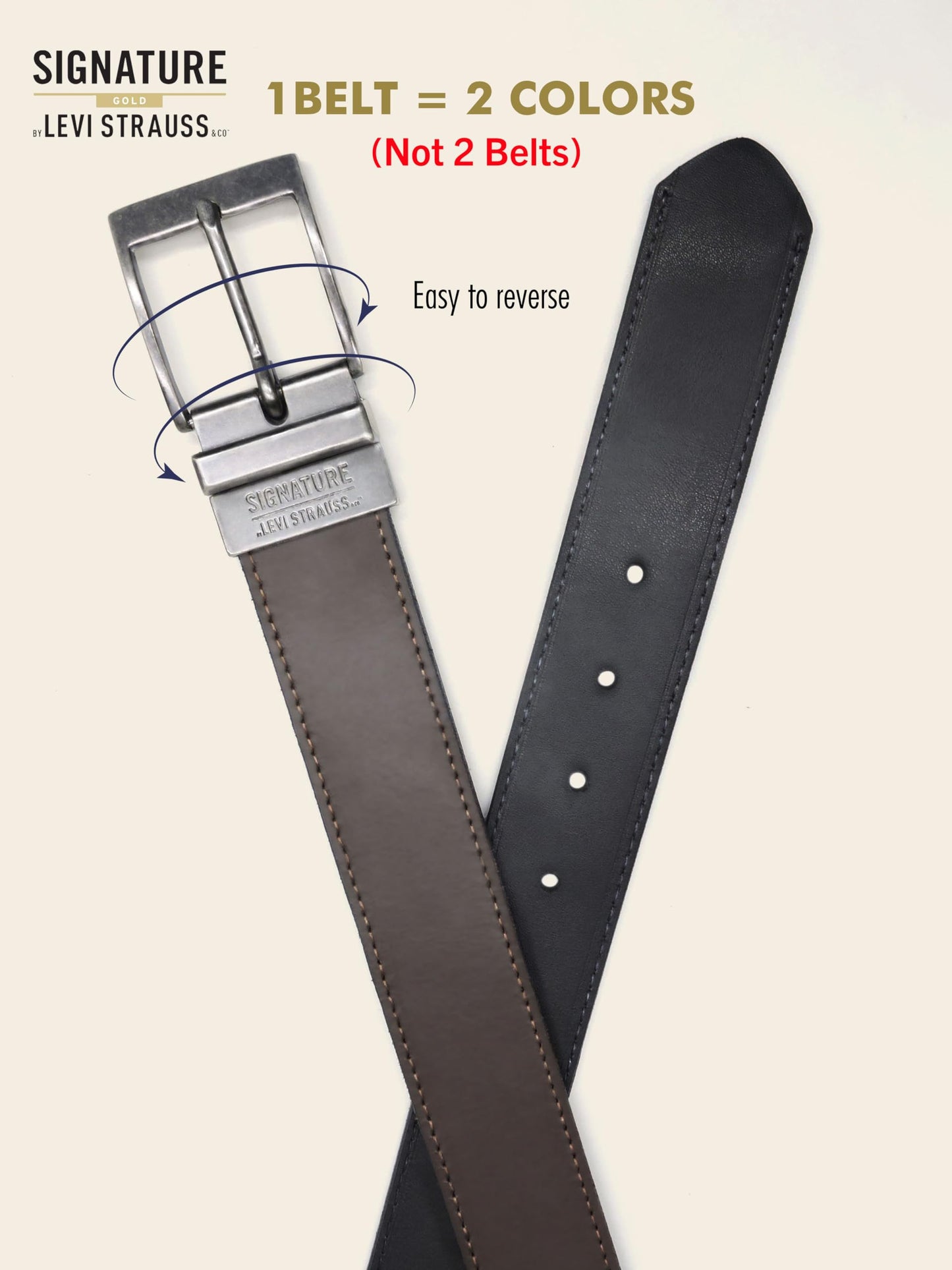 Levi Strauss Signature - Premium Leather Reversible Belt for Men for Jeans, Work, Dress & Casual pants | Cinturon Para Hombre (Brown/Black/Stitch Creased Edge, 36)