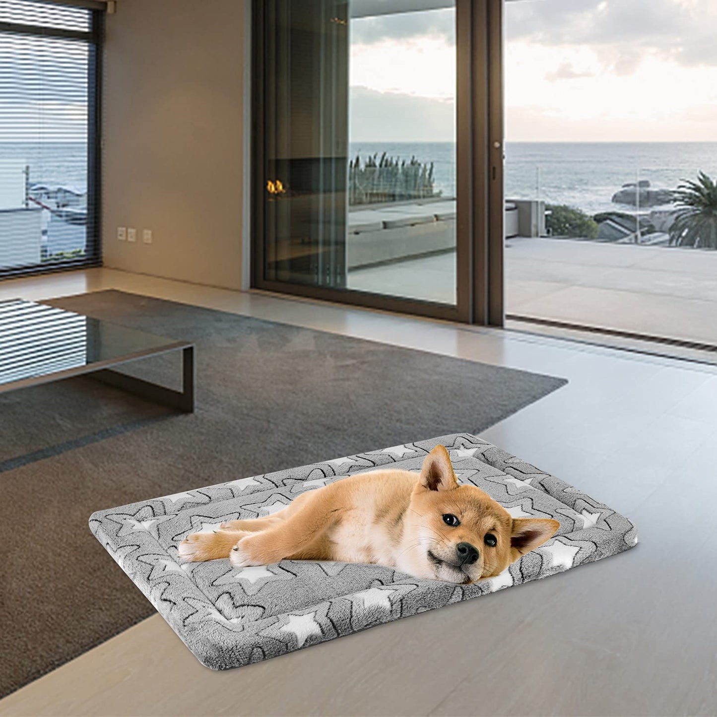 EMPSIGN Dog Crate Pad - Reversible Kennel Mat (Cool & Warm), Machine Washable, Cozy Star Pattern Sleeping Pad for Small Medium Large Dogs, All-Season Pet Bed, Suitable for 30"x20" Dog Crate, Grey