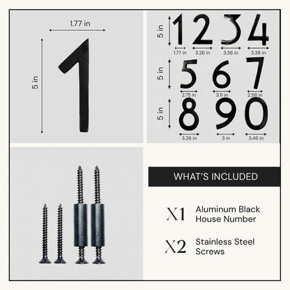 NACH Floating House Numbers, 5 inch Aluminum Black House Numbers for Outside - Number 1, Door Numbers with Mounting Hardware
