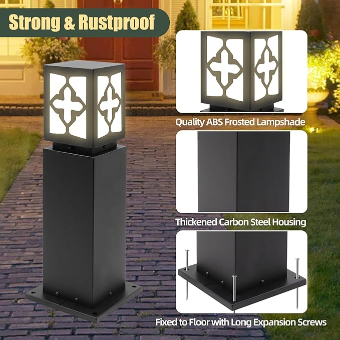 Landscape Path Lights 24" IP65 Waterproof Bollard Lights, Heavy Duty Steel Stable Widened Base E27 Lamp Holder, Modern Outdoor Path Lights Bollard for Lawn, Patio, Courtyard, Driveway, Cross 1pack