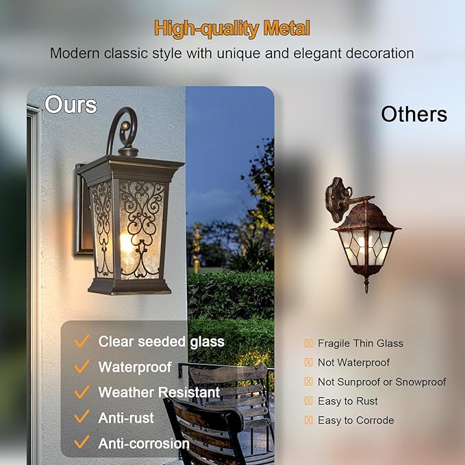 ALVIME Outdoor Wall Light Fixtures, Exterior Lighting Fixtures, Waterproof Porch Sconce, Outside Patio Lanterns for Entryway, House Front Door, Farmhouse, Balcony&Garage, E26 Base&Clear Seeded Glass
